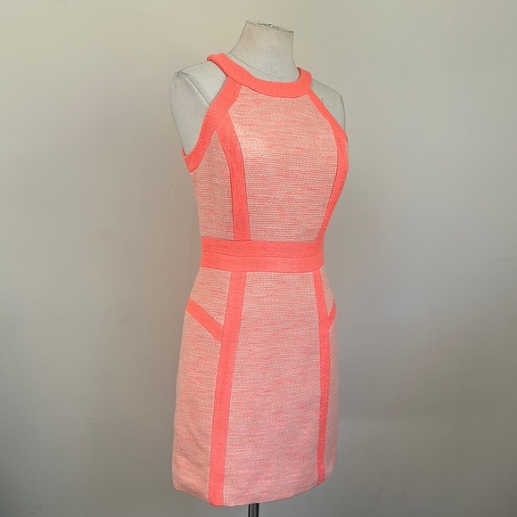 Original Milly of New York Tweed Sheath Coral Sleeveless LINED Mini Dress sz 2 - Picture 2 of 7